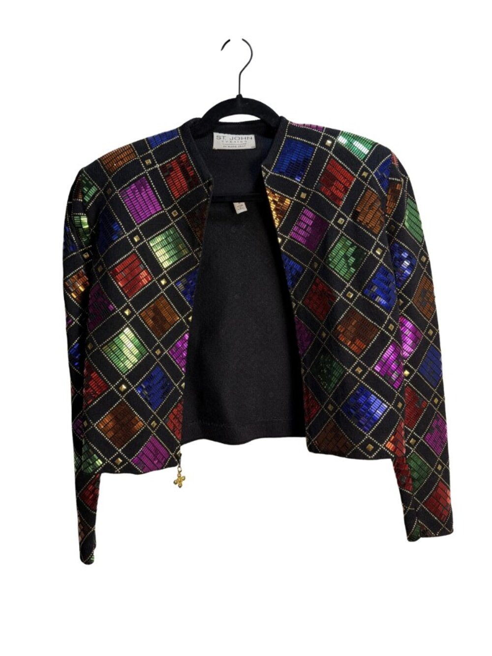 St. John Evening Marie Gray Multicolor Sequin Zip Front Jacket Size 8